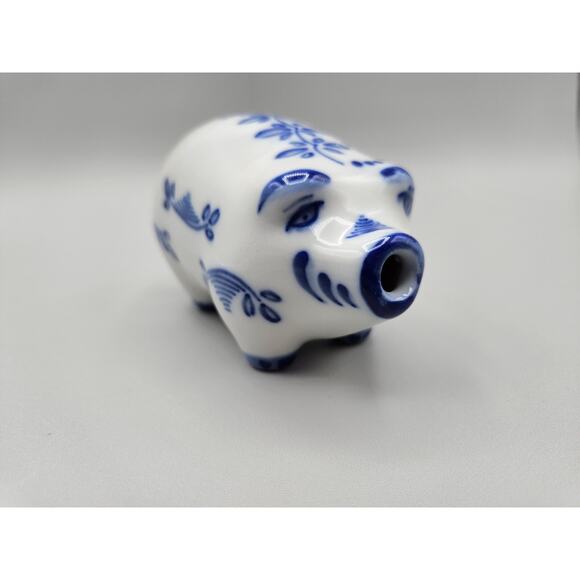 Viana Do Costelo Other - Blue And White Pig Figurine Open mouth Hand Painted Viana Do Castelo Portugal